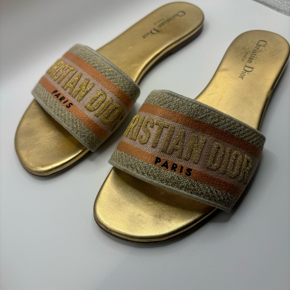 Dior Metallic Gold Slides - Picture 2 of 4